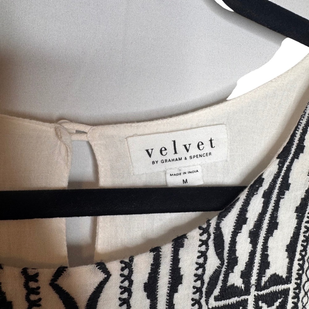 Velvet by Graham & Spencer 100% Cotton Embroidered Peasant Ivory Blouse Top Med - Picture 3 of 12